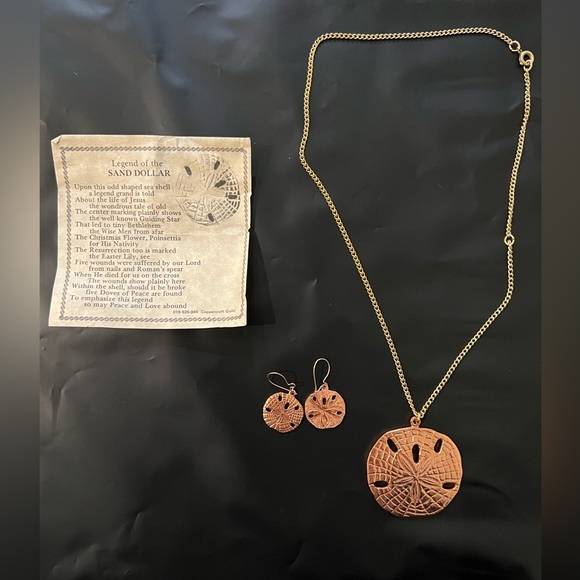Rare 1960’s Coppercraft Guild Sand Dollar Necklace, Earrings and Poem - Picture 1 of 5